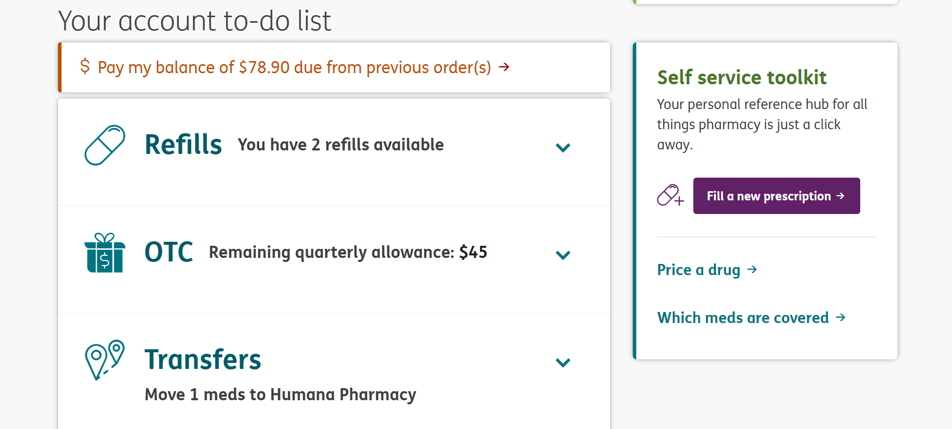 A screenshot of your Humana Pharmacy account dashboard