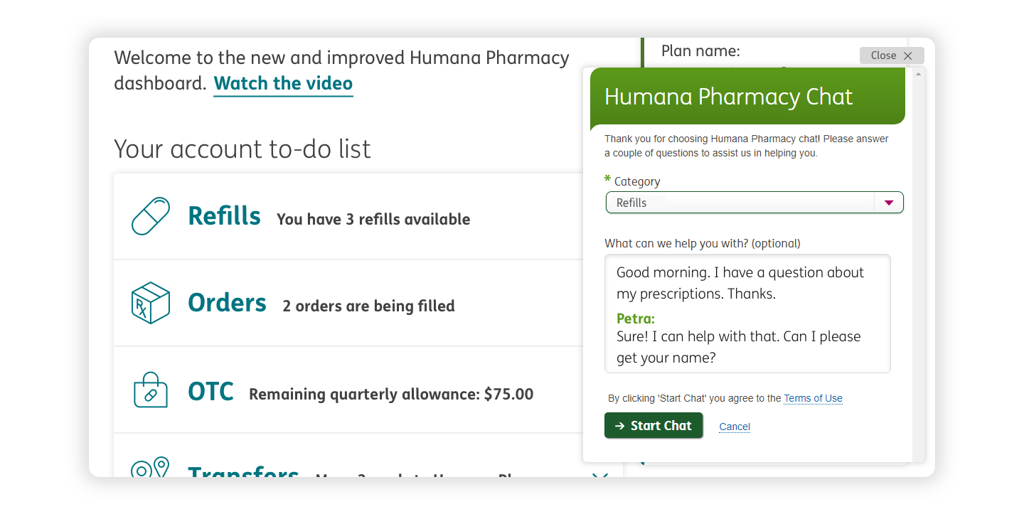 Humana Pharmacy chat window