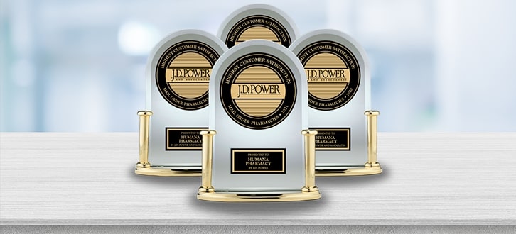 An image of 4 Humana Pharmacy J.D. Power award for pharmacy customer satisfaction